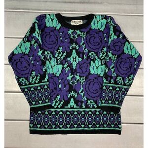 Vintage Michael Carrie Floral Sweater Womens‎ Large Knitted Crewneck Pullover